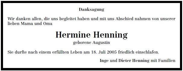 Augustin Hermine 1923-2005 Todesanzeige